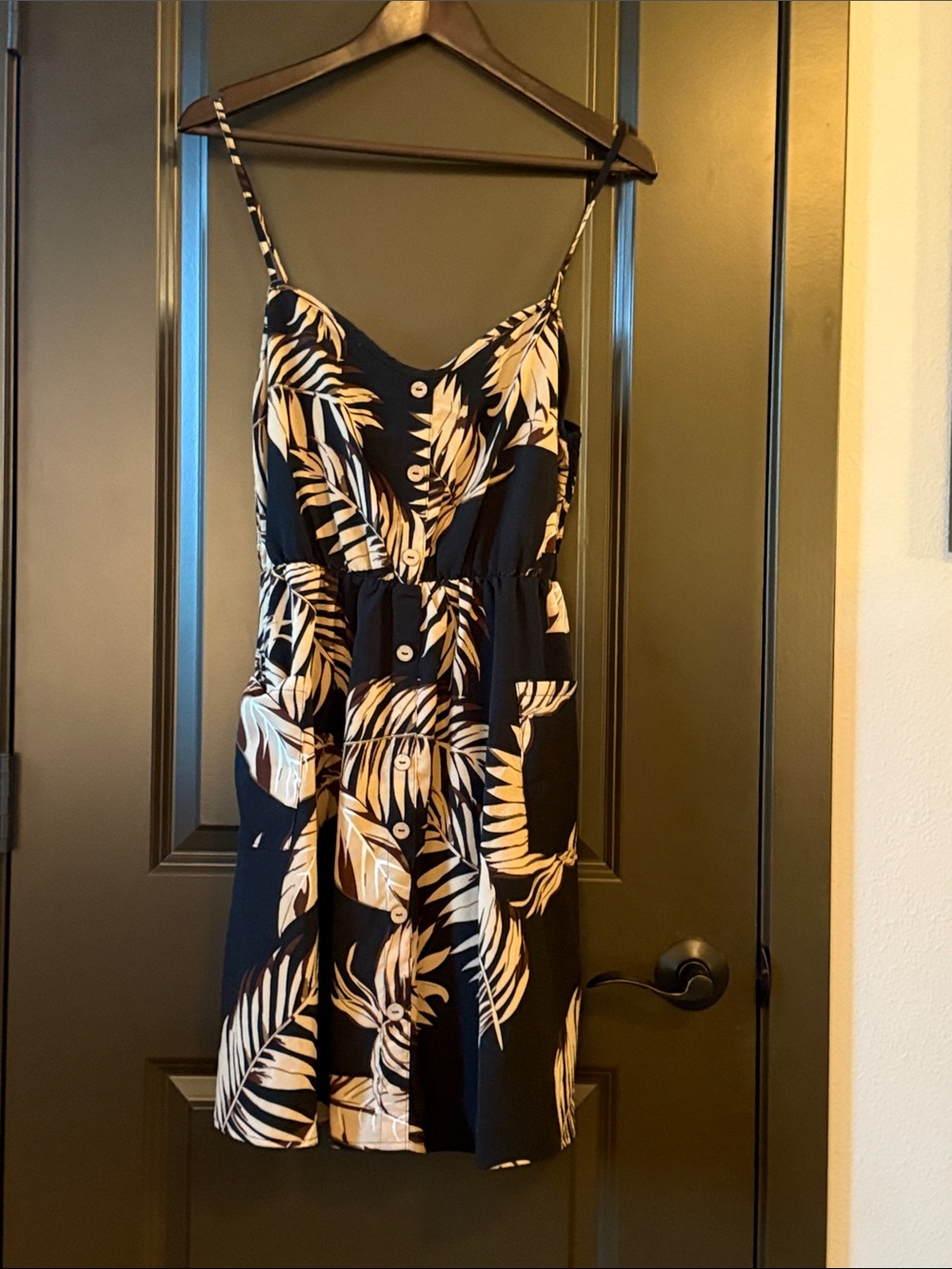 SHEIN Black Mini Dress with Cream Leaf Print